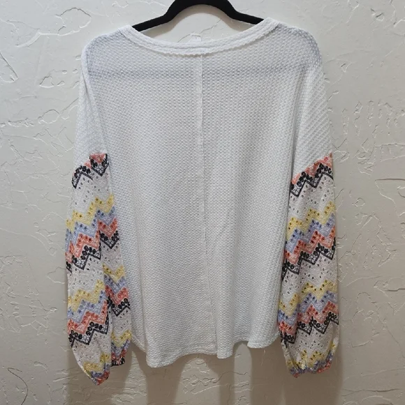 Love Riche White Long Sleeve Top with Multicolor Sleeves - Picture 3 of 6